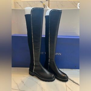Stuart Weitzman Black Over-the-Knee Studded Boots